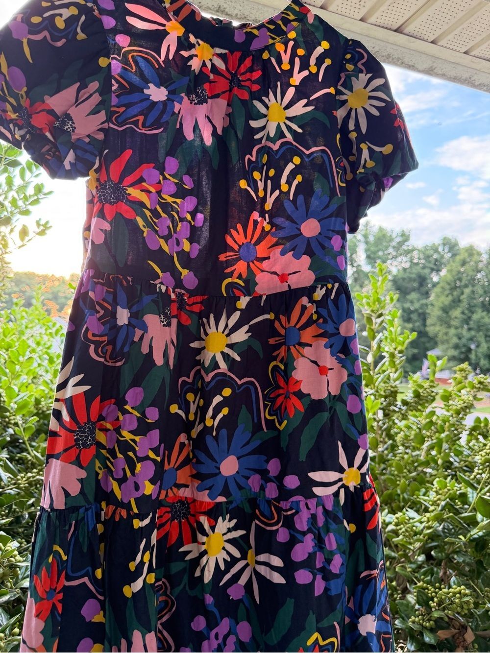 THML Floral Tiered Dress Small 100% Cotton Colorful Botanical Print Boho Dress